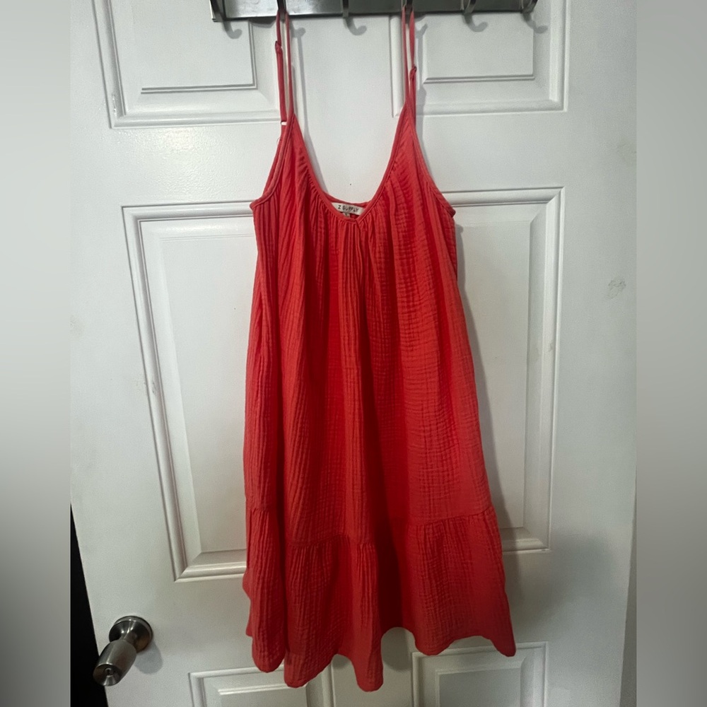 Z Supply Amalia gauze dress cotton pink sz small beach summer tank papaya glow